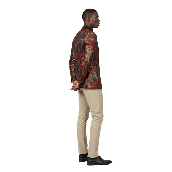 Empire™ Series Mens Blazer Hybrid-Fit Floral, Shawl Collar, Red & Gold, MEDIUM - Picture 2 of 6